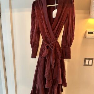 Zimmermann Red Long Sleeve Wrap Sundress